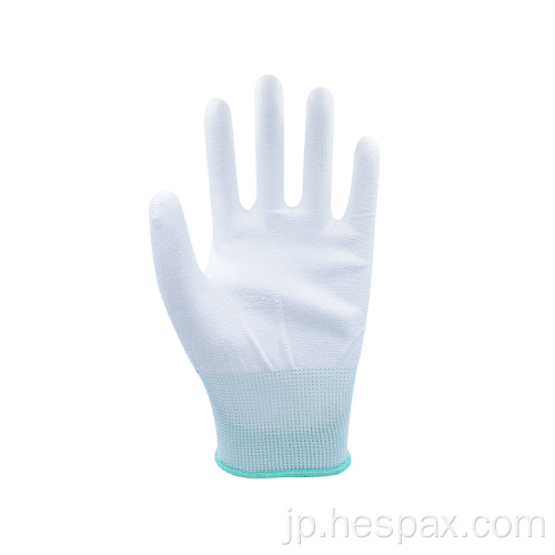 Hespax高品質の作業手袋白いPUの指先